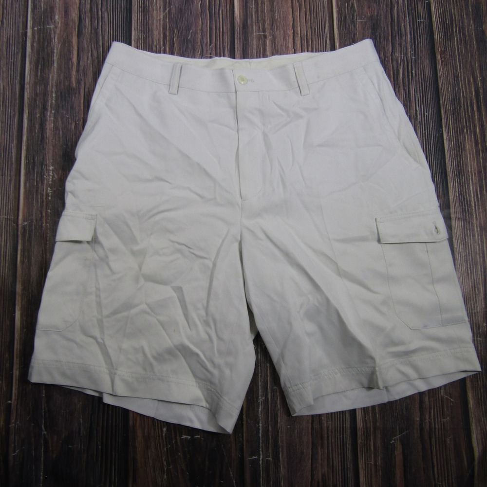 Island Republic Cargo Shorts Mens Large Off‎ White Herringbone Cotton Blend